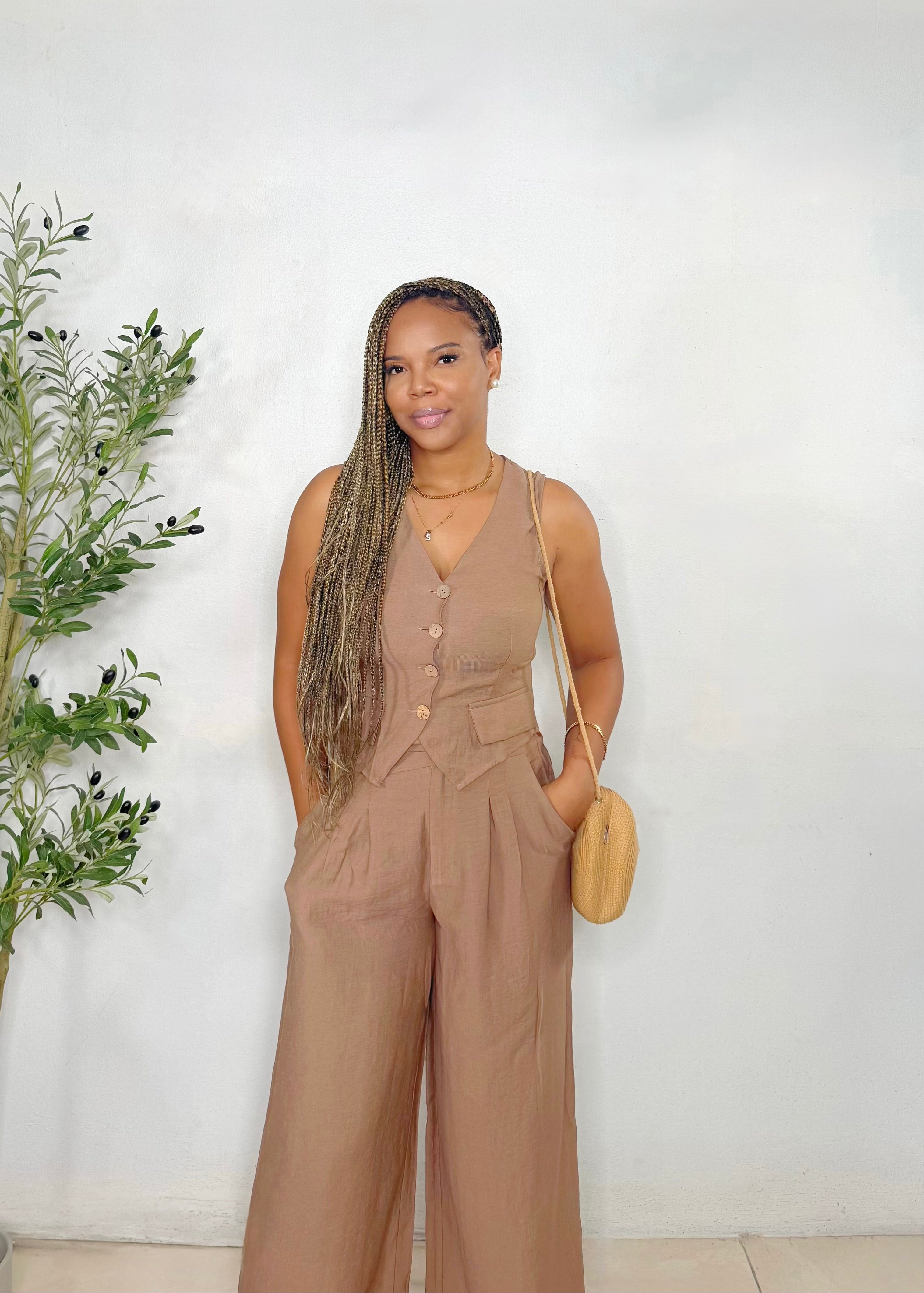 Soleil Mocha Vest Pants Set