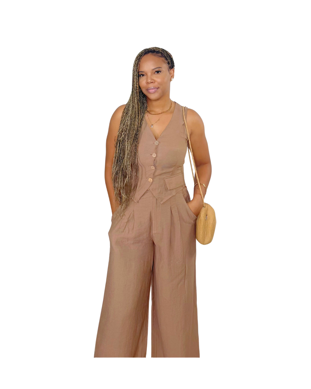Soleil Mocha Vest Pants Set