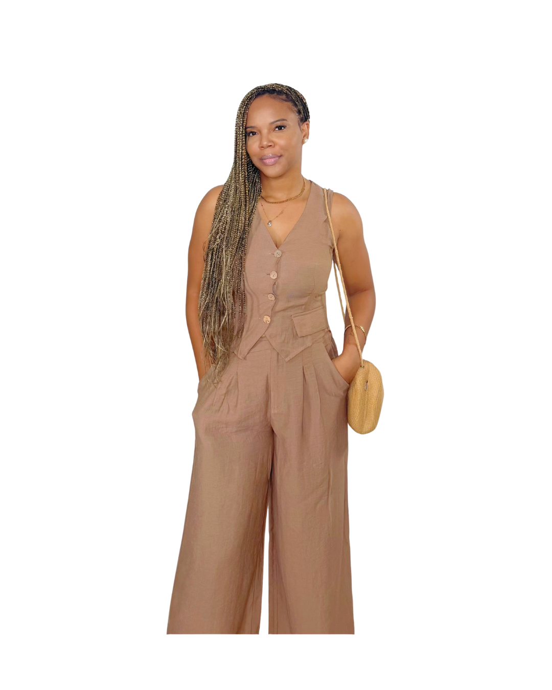 Soleil Mocha Vest Pants Set